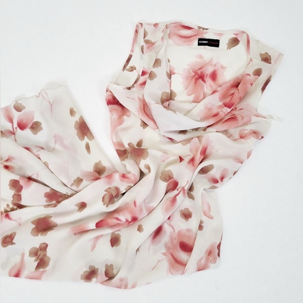 Vintage Floral Midi Dress - Pink and White